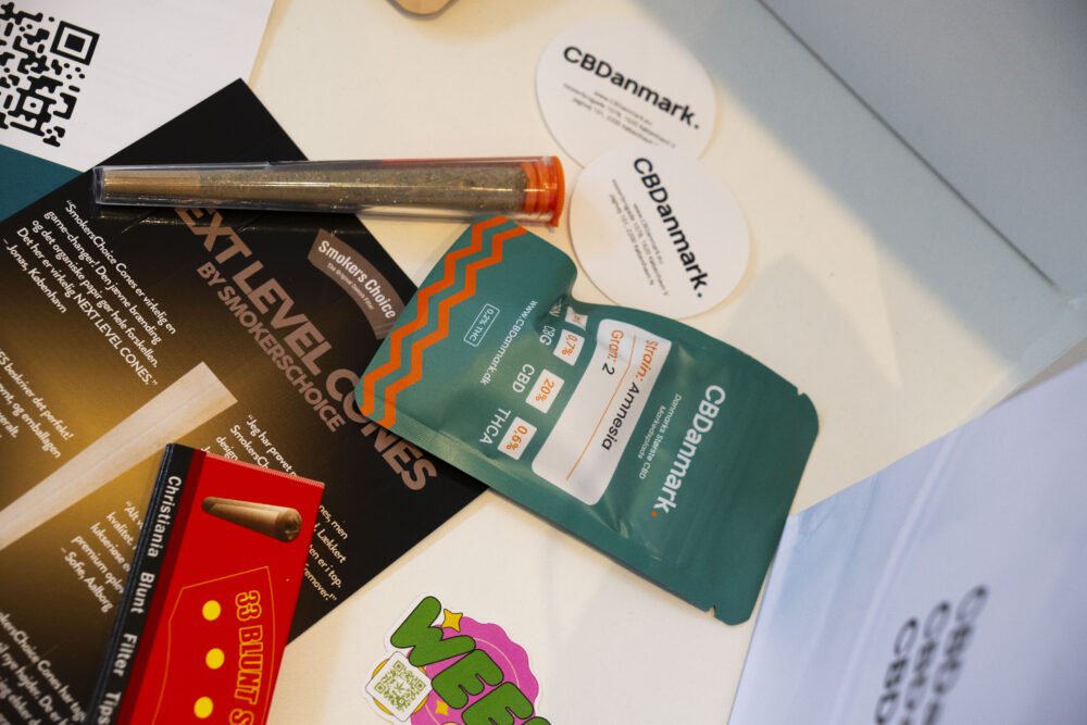 Billedet viser de forskellige produkter vi brugte til vores goodie bags til åbning af butik på Jagtvej