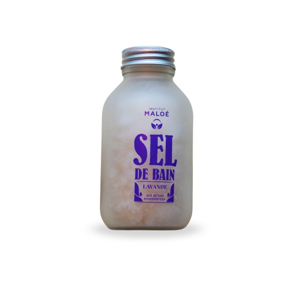 viser fronten af flasken til vores lavendel badesalt