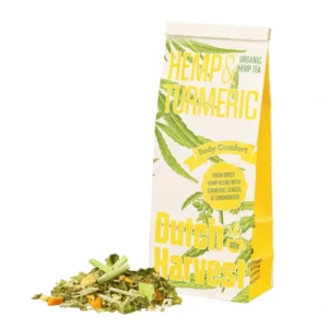 billedet viser Emballage og indhold af Hampete Turmeric fra Dutch Harvest