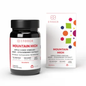 Mountain High Gummies CBD glas og emballage fra Endoca