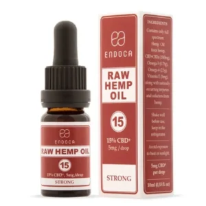 Raw Hemp oil Strong - 10 ml , flaske og emballage fra Endoca