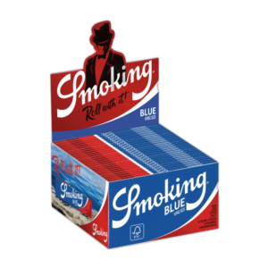 Billedet viser en hel kasse af vores Smoking Blue King Size Paper