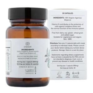 Billedet viser beholderen og emballagen til Organisk Vitamin D Kosttilskud bagside