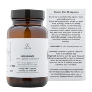 Billedet viser beholderen og emballagen til Organisk Zink bagside