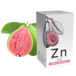 Billedet viser emballagen til Organisk Zink og en frugt