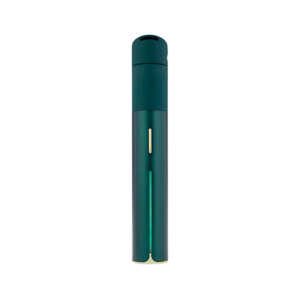 Puffco Pivot bærbar vaporizer i teal-grøn finish med slankt design, LED-lysindikator og kompakt format på sort baggrund.