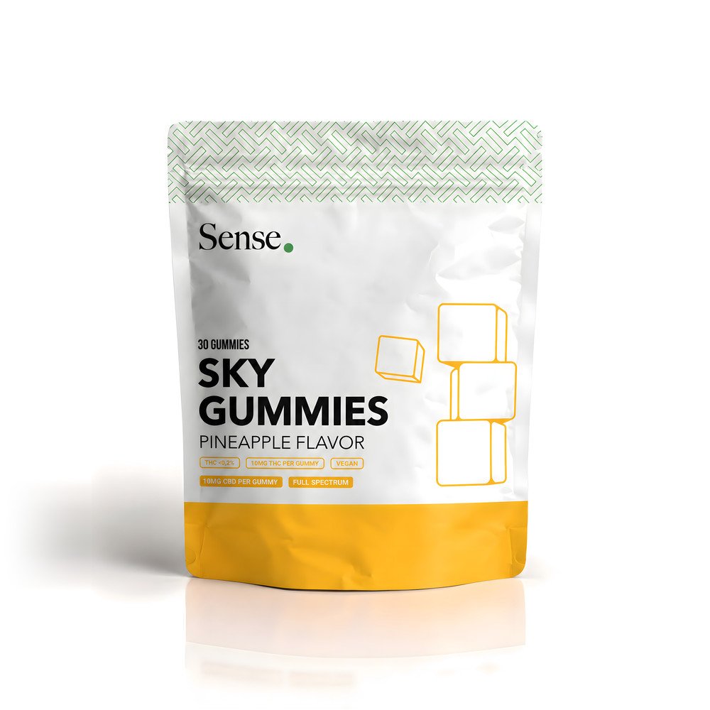 30 stk Sky CBD gummies i gul og hvid indpakning – CBDanmark