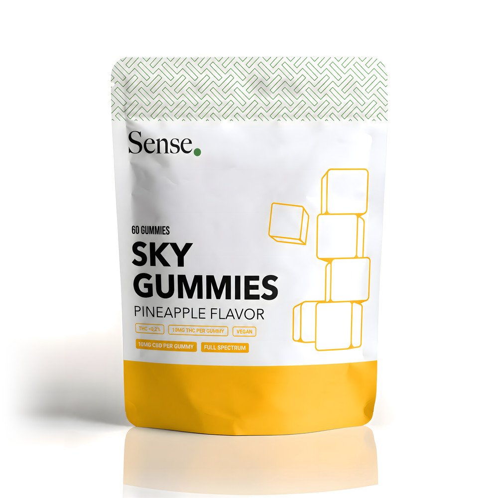 60 stk Sky CBD gummies i gul og hvid indpakning – CBDanmark